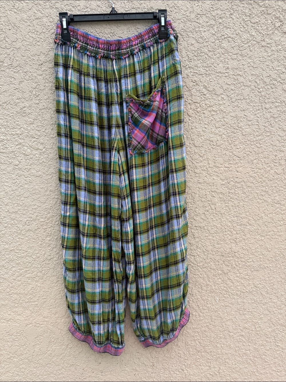 Wide Leg Plaid Lounge Pants - Green Plaid - Picture 4 of 10